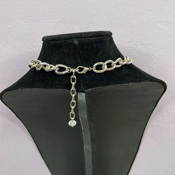 Silver Iridescent Blue Bead Glass Necklace - Picture 2 of 4